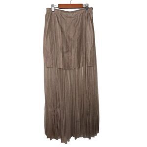 Silvian Heach Sheer Long Skirt Lined Pleated Women’s Size‎ Small Dark Tan
